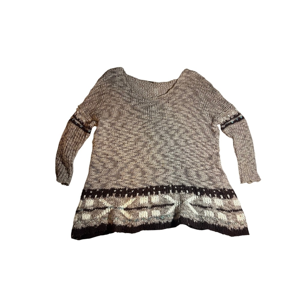 Free People Distressed Knit Aztec Pattern Tunic Sweater Women's‎ Large
